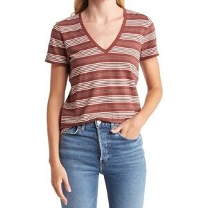 Madewell Whisper V-Neck Stripe T-Shirt. NWT